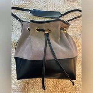 Zara Taupe tan suede and Black leather Bucket bag purse